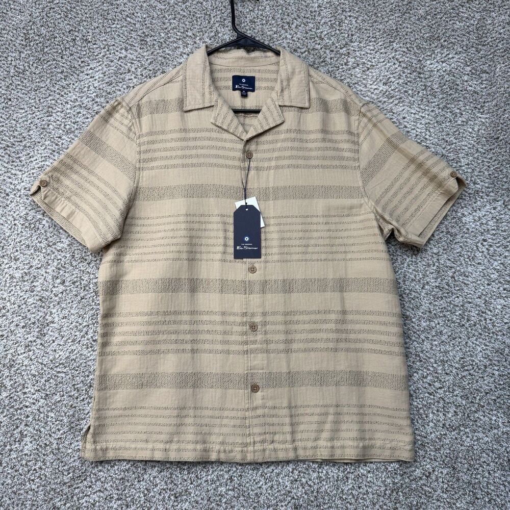 Ben‎ Sherman Shirt Mens Medium Safari Short Sleeve Button Up Delicate Fabric New